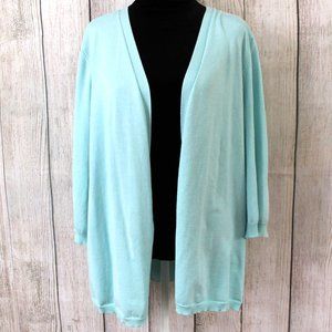 WESTPORT Blue/Green Multi-weave Open Front Longline Cardigan